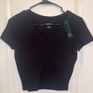 Cropped length black v neck